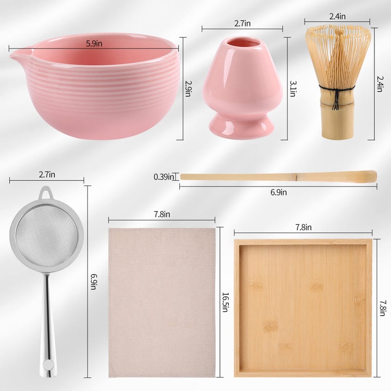 ZENRC Ceremony Pink Matcha Kit - Traditional Bamboo Matcha Whisk (Chasen) Scoop (Chashaku) Chawan Bowl with Pouring Spout Whisk Holder Sifter Tea Tray- The Perfect Matcha Set (Baby Pink, Set of 6) - Image 3